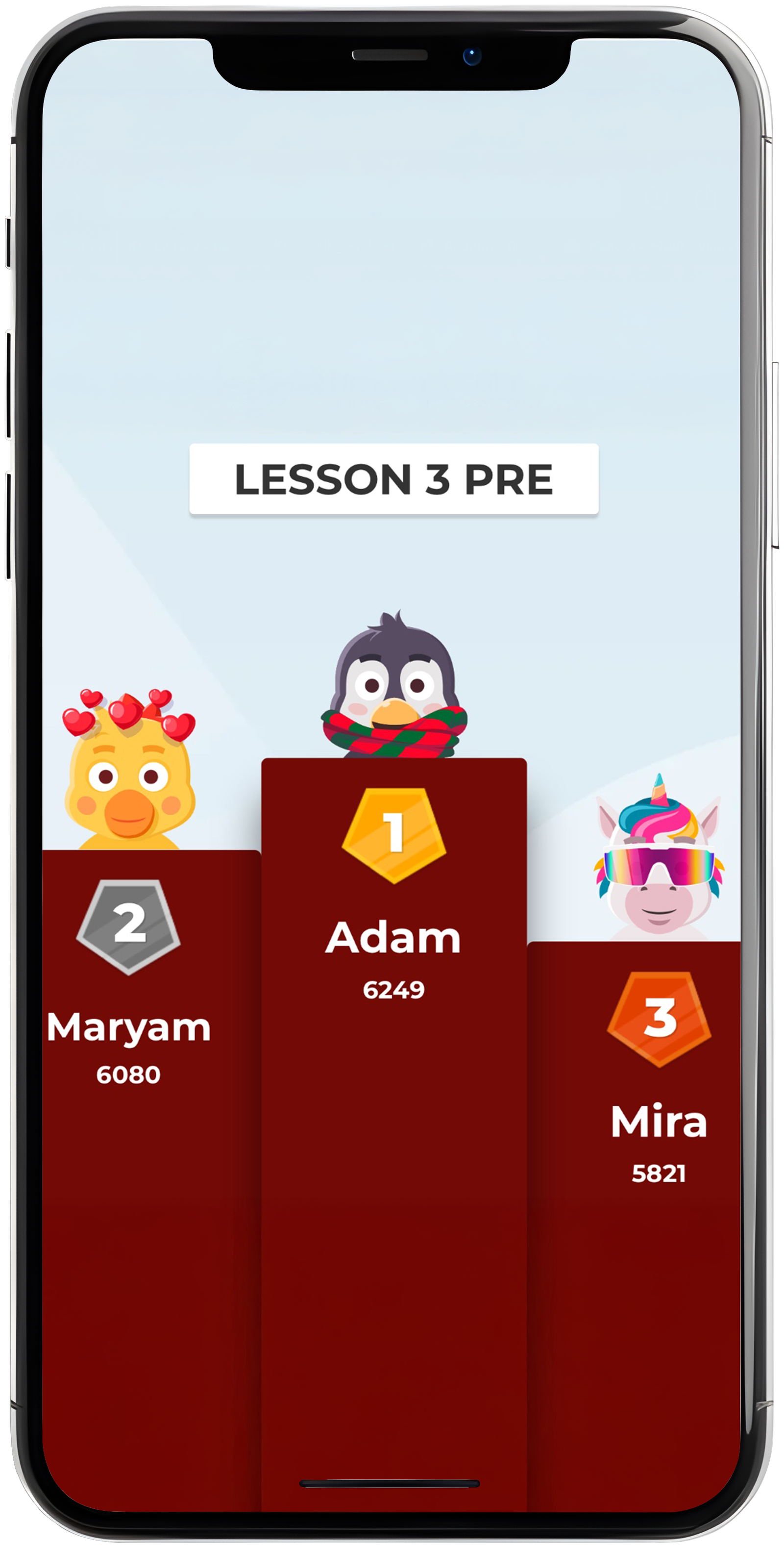 App screen - lesson leaderboard